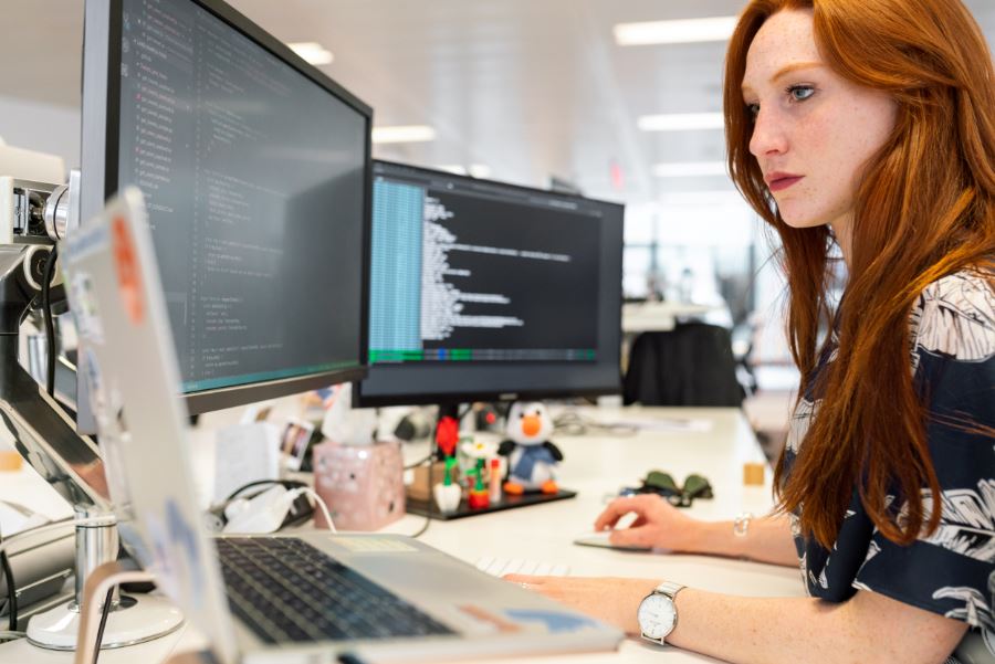 Mujer trabajando con software