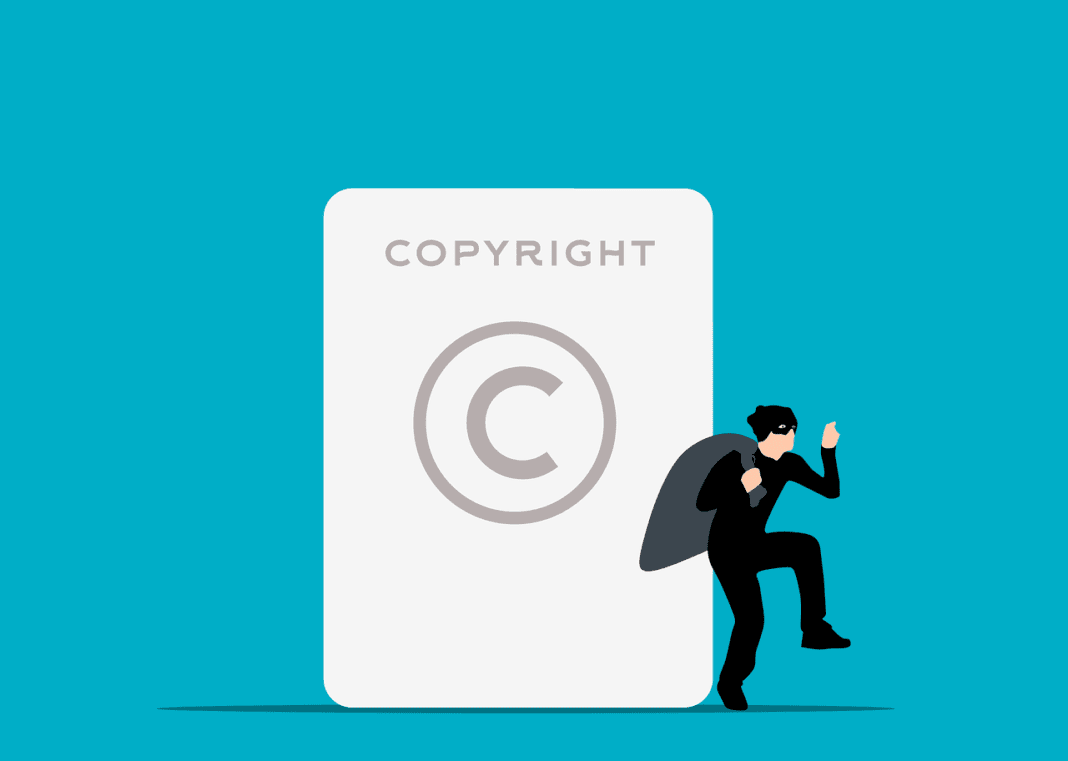 Ilustración de un ladrón robando contenido con copyright