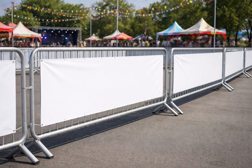 Vallas metálicas para eventos con lona publicitaria en exterior